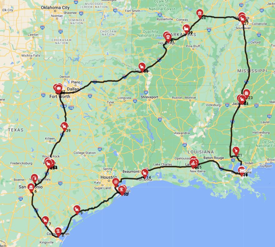 Austin motorhome trip route motorhome